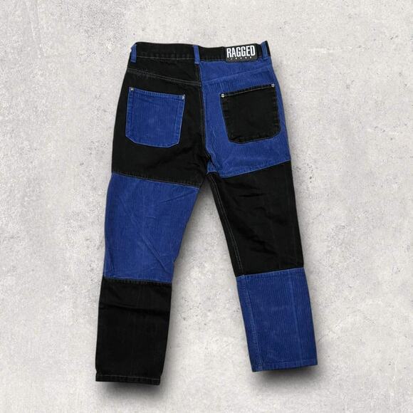 ★ Ragged Color-Blocked Corduroy Jeans in Black & Blue Patchwork ★ - Picture 4 of 6